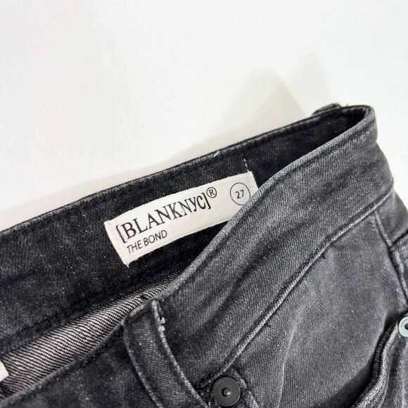 Blank NYC The Bond Skinny Jeans Womens 27 Black Wash Mid Rise Raw Hem Cuffs New - Picture 3 of 11